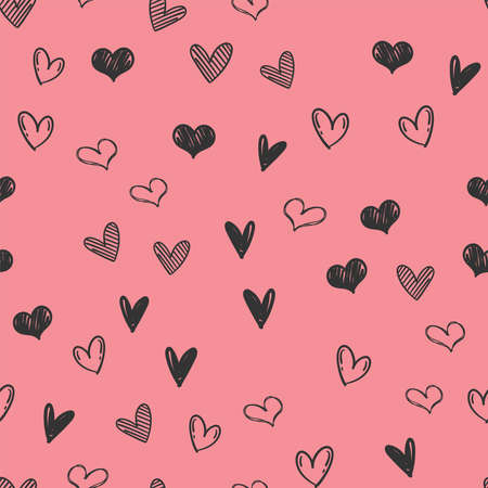 Heart doodles seamless pattern. Love illustration hearts hand drawn background.のイラスト素材