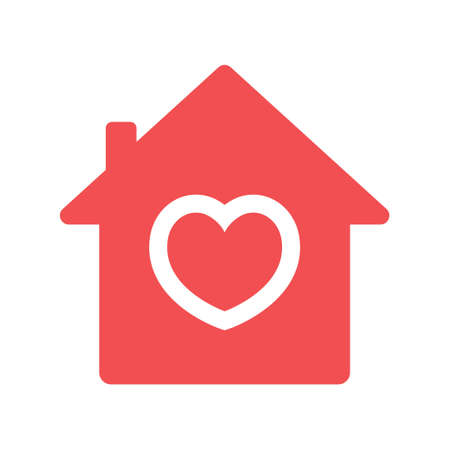 Stay at home. House icon with heart inside, symbol of care and love.のイラスト素材