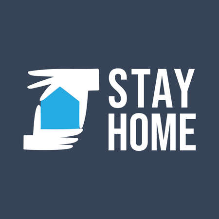 Stay at home message. Illustration of hands forming house icon. Protection campaign from coronavirus pandemic. Quarantine slogan.のイラスト素材