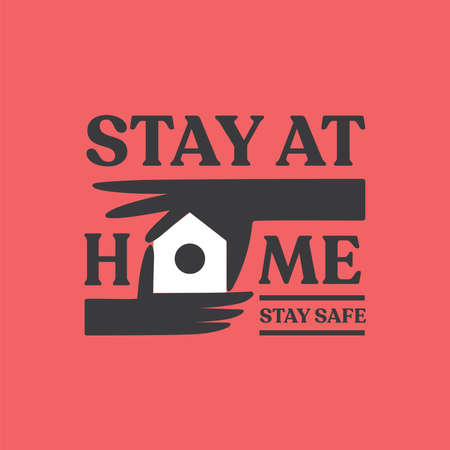 Stay at home message. Illustration of hands forming house icon. Protection campaign from coronavirus pandemic. Quarantine slogan.のイラスト素材