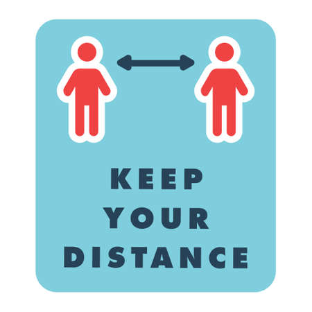 Keep distance information sign, infection spreading prevention. Coronavirus pandemic outbreak safety measures for social life. Vector icon design.のイラスト素材