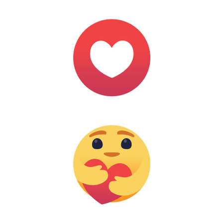 Care emoji with large big eyes hugging a heart with both hands. Symbol of care and support, show...