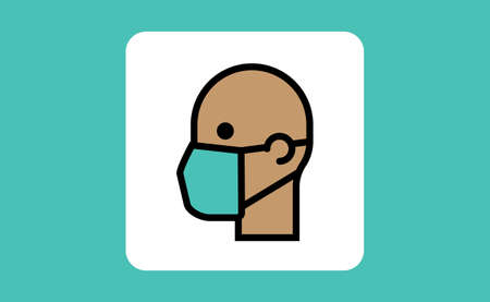 Medical face protection mask icon. Man using protective surgical mask for coronavirus prevention. Linear art vector.のイラスト素材