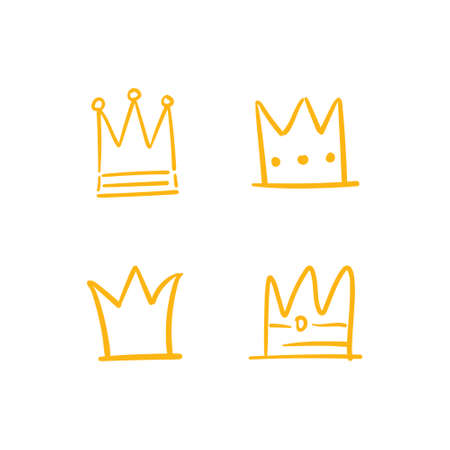 Crown doodle collection. Hand drawn set of king, queen, prince and princess crowns.のイラスト素材