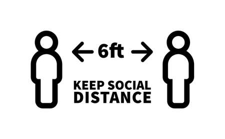 Social distancing safety measure sign. Keep your distance 6 feet away. Person standing vector icon.のイラスト素材