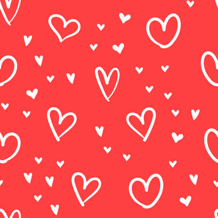 Hand drawn hearts seamless pattern. Texture background for valentine's day with heart doodles.のイラスト素材