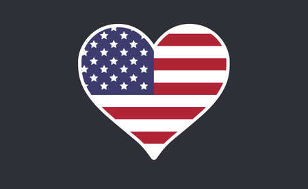 USA flag in a shape of heart. Patriotic national symbol of United States of America. Independence day graphic design element. Simple flat vector illustration.のイラスト素材