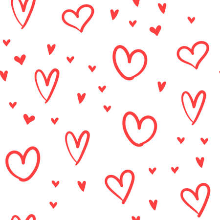 Hand drawn hearts seamless pattern. Texture background for valentine's day with heart doodles.