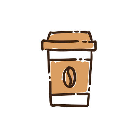 Disposal Paper Coffee cup in doodle style, hand drawn cardboard cup. Coffee shop icon.のイラスト素材