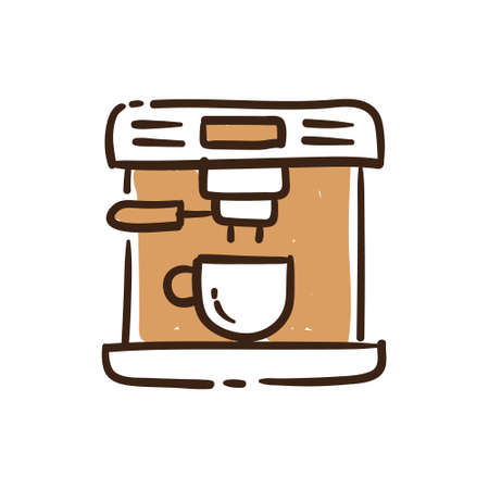 Coffee machine doodle icon. Outline style hand drawn illustration. Brewery Cafeteria symbol.のイラスト素材