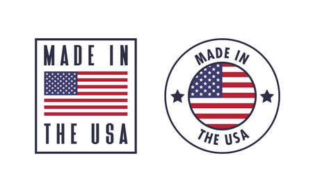 Made in the USA badge collection. American proud badge. United States of America flag color symbol.のイラスト素材