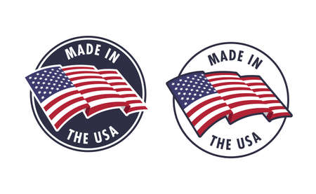 Made in the USA badge collection. American proud badge. United States of America flag color symbol.のイラスト素材