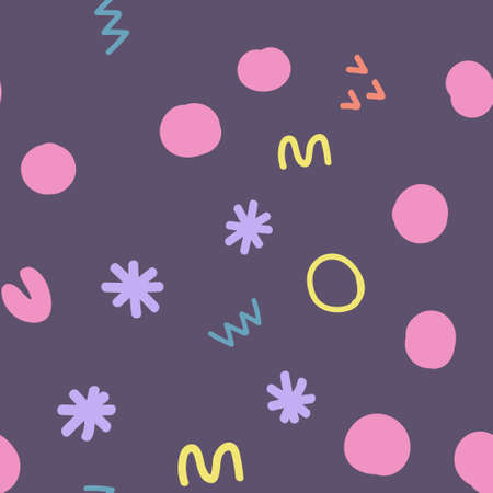 Abstract shapes seamless pattern. Festive background with colorful sprinkles and dots. Vector...