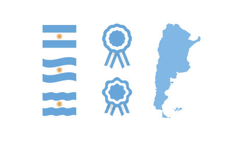 Argentina map, flag and cockade ribbons. National argentinian symbols set. Vector illustration designs for independence day celebration.のイラスト素材