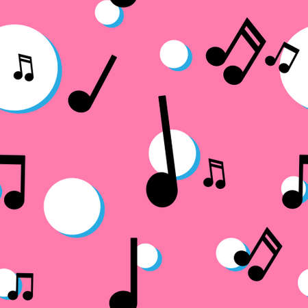 Musical notes seamless pattern in colorful 80s style. Pop music texture background.のイラスト素材