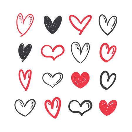 Hand drawn hearts. Set of Heart doodles for valentine's day design or wedding card invitation.のイラスト素材