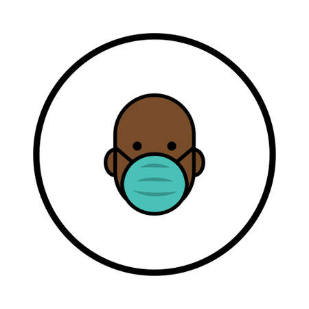 Man in face mask line icon, vector pictogram of pandemic virus prevention. Protection wear from coronavirus, air pollution, dust, flu illustration. Sign for medical equipment store. Wear your mask.のイラスト素材