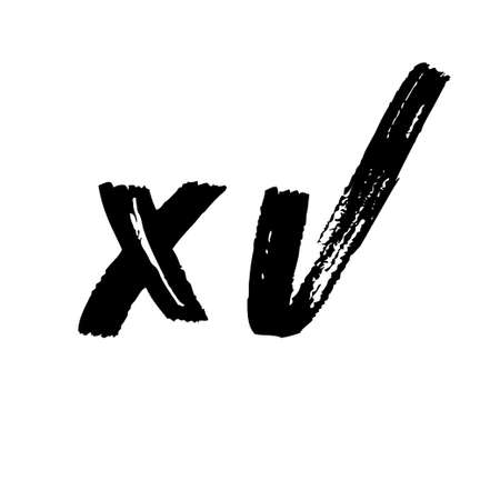 Checkmark vector icons. Green Tick and red x check marks. Grungy hand drawn style. Accepted and rejected symbols.のイラスト素材