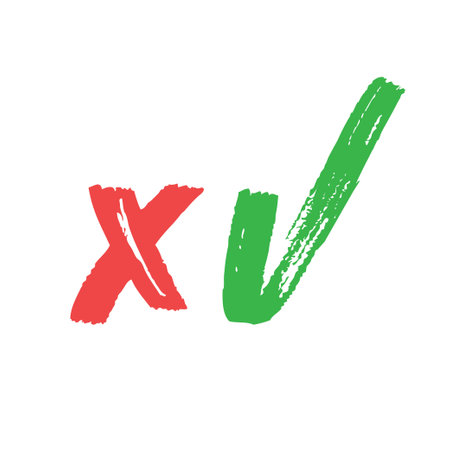 Checkmark vector icons. Green Tick and red x check marks. Grungy hand drawn style. Accepted and rejected symbols.のイラスト素材