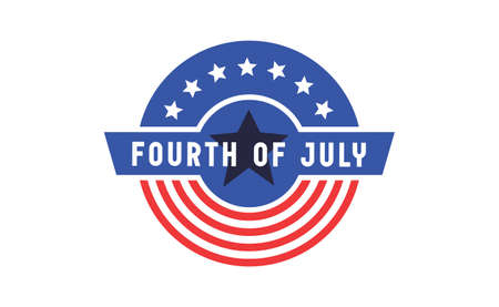 Fourth of July celebration emblem. Happy independence day. United states of America patriotic symbol. American flag colors.のイラスト素材