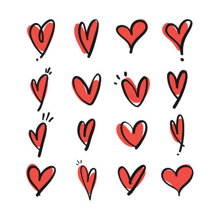 Heart doodles. Hand drawn hearts collection. Love illustration designs.のイラスト素材