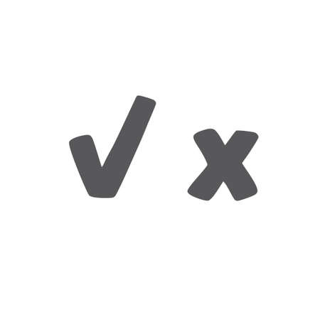 Check marks hand drawn style. Green Tick and red x. Approval vote symbols.のイラスト素材
