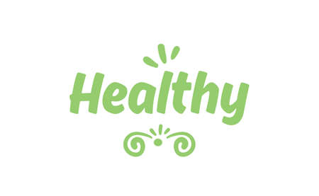 Healthy hand written lettering logo, label, badge, emblem. Organic and vegetarian food stores. Vector illustration.のイラスト素材