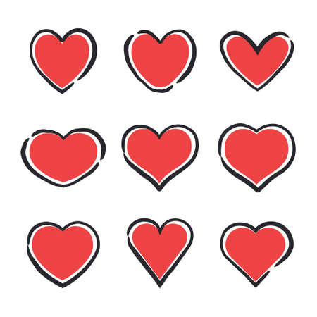 Hand drawn hearts icons. Heart doodle collection for valentine's day. Wedding and love decoration elements.のイラスト素材