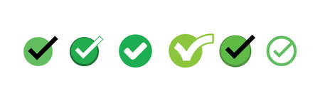 Check marks icons. Green checklist tick symbol. Approved and positive symbol.のイラスト素材