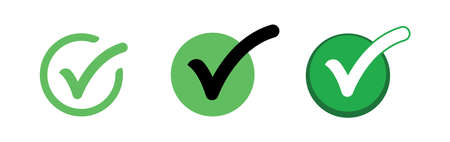Check marks icons. Green checklist tick symbol. Approved and positive symbol.のイラスト素材