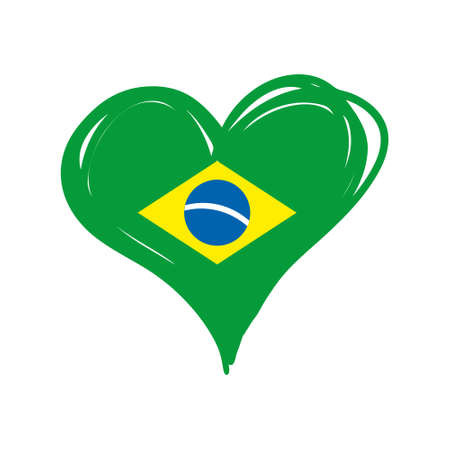 Brazilian heart. Flag of Brazil inside a doodle heart. Hand drawn fresh style. I love brazil.のイラスト素材