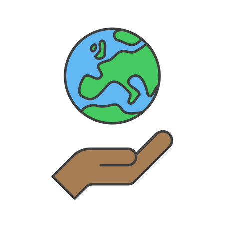 Hand holding planet earth, linear vector icon. Save the planet. Earth day symbol. World Environment Conservation.のイラスト素材