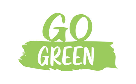 Go Green badge. Eco-friendly slogan. Badge pin with environmental awareness message.のイラスト素材
