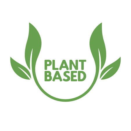 Plant based label. Text inside a circle with leaves around. Vegan friendly badge.のイラスト素材