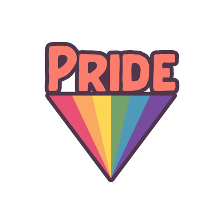 Pride Text with rainbow flag badge. LGBT symbol. Gay, Lesbian, Bisexual, Trans, Queer love symbol of diversity.のイラスト素材