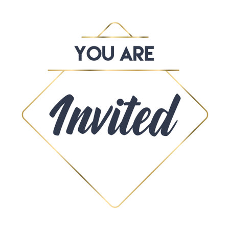 You're invited. Calligraphy text with elegant golden frame. Hand drawn style vector lettering. Design for greeting cards, and invitations.のイラスト素材