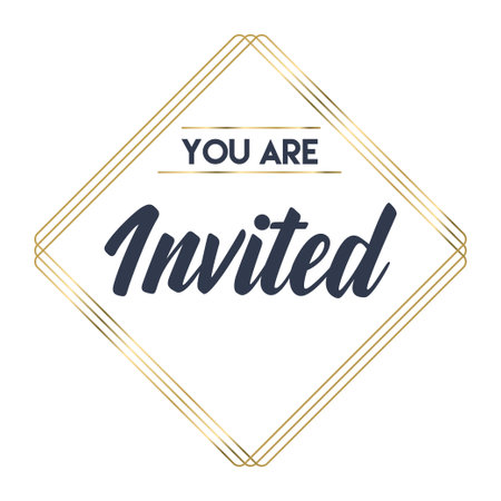 You're invited. Calligraphy text with elegant golden frame. Hand drawn style vector lettering. Design for greeting cards, and invitations.のイラスト素材