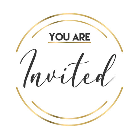 You're invited. Calligraphy text with elegant golden frame. Hand drawn style vector lettering. Design for greeting cards, and invitations.のイラスト素材