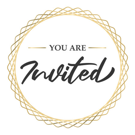 You're invited. Calligraphy text with elegant golden frame. Hand drawn style vector lettering. Design for greeting cards, and invitations.のイラスト素材