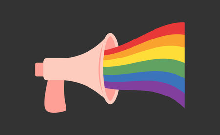 LGBT megaphone with rainbow. Isolated vector illustration, pride month voice speaker. Pride parade message.のイラスト素材
