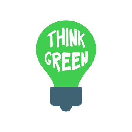 Think green text in green light bulb. Clean energy badge. Save the planet. Eco friendly message.のイラスト素材