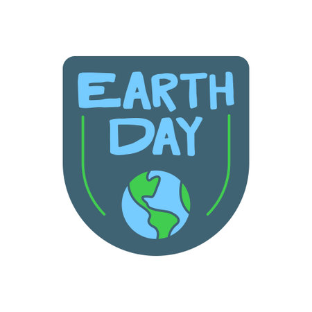 Earth day badge. Save the Earth day message badge with planet globe icon. Eco friendly message.. Eco friendly message. Earth day message badge with planet globe icon. Eco friendly message.のイラスト素材