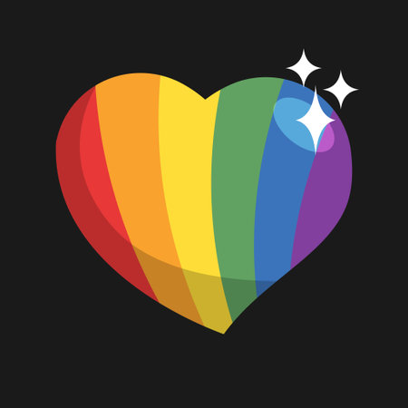 Lgbt pride heart. Rainbow flag love symbol. Diversity and freedom. Flat style vector icon with shadows and sparks.のイラスト素材