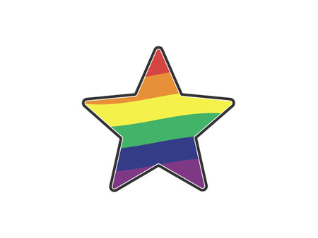 Star shape icon with Rainbow flag symbol. Pride month icon.のイラスト素材