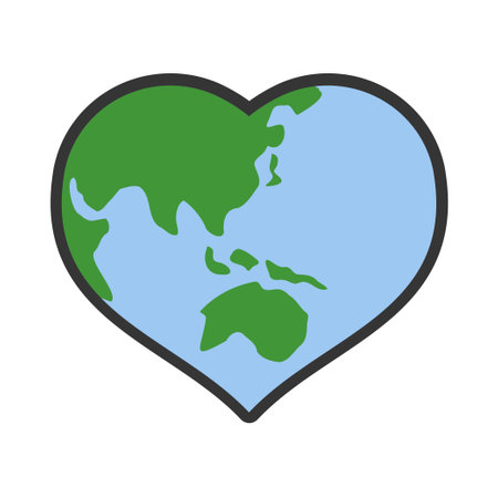 Heart shaped planet earth icon. Save the world. Eco friendly environmental message. Sees it. Map centered in Australia and East Asia.のイラスト素材