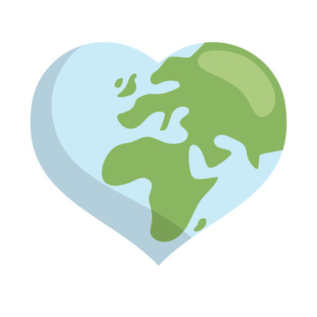 Heart shaped planet earth icon. Save the world. Eco friendly environmental message. Sees it. Map centered in Africa and Europe.のイラスト素材