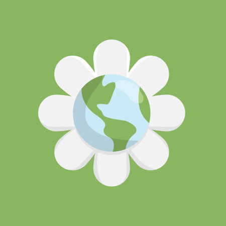 Planet earth flowering. Flower bloom with the world map in the center. Vector illustration.のイラスト素材
