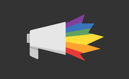 LGBT megaphone with rainbow. Pride month voice speaker. Diversity representation.のイラスト素材
