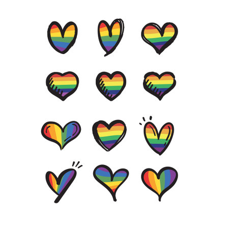 Lqbt pride month. Doodle heart with rainbow flag colors. Diversity representation.のイラスト素材