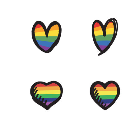 Lqbt pride month. Doodle heart with rainbow flag colors. Diversity representation.のイラスト素材